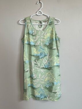 Vintage Tommy Bahama Silk Dress Women's L - Green Tropical Floral Sleeveless 90s